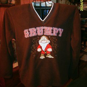 Women's Disney Grumpy Fleece Long Sleeve V-Neck Top, size XL